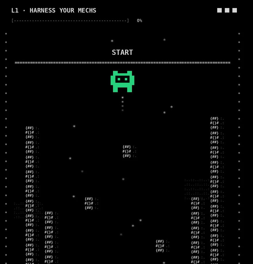 Level 1 of the Harness Your Mechs game: AT at the start of the codebase forest